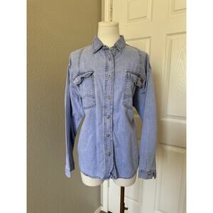 VINTAGE Jordache Shirt Large Blue Jean Denim Button Up 80s 90s